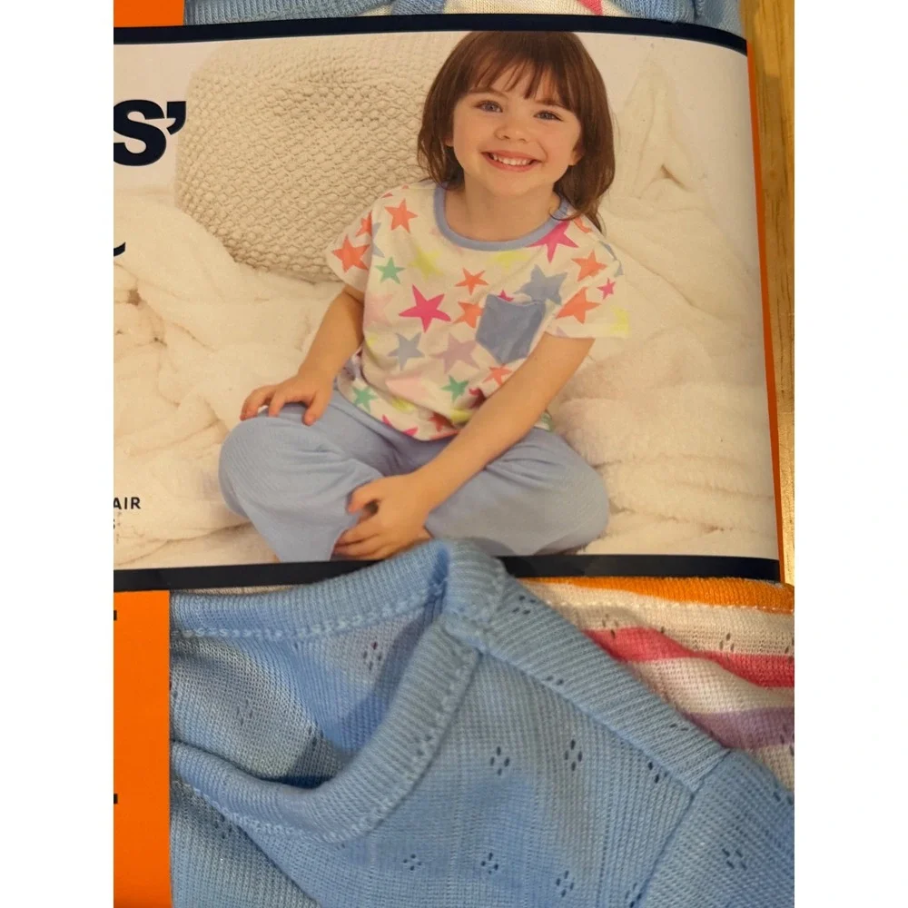 NWT Lands End Kids 4-Piece Sleep Set Light Blue Star Dream Pajamas 2T Cozy Fun